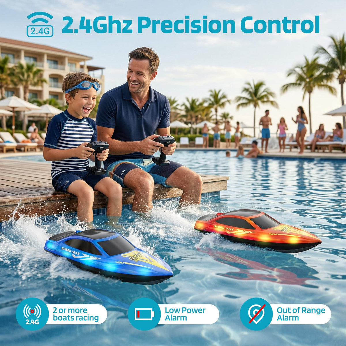 CAPTAER self-righting RC boat enables quick upright recovery after capsizing.