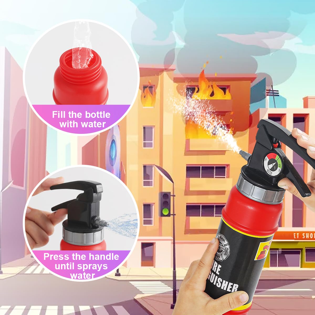 Captain Chaowing water-spraying extinguisher engages kids in interactive play sessions.