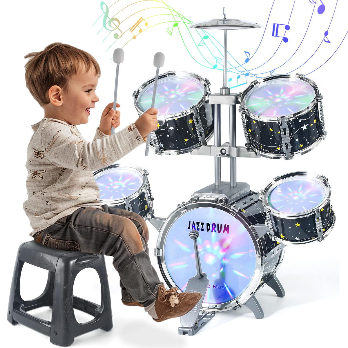 Captain Chaowing kids drum set star design with bass drum lights for interactive play