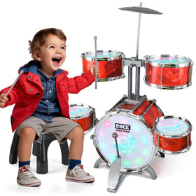 CAPTAIN CHAOWING Toddlers Drum Set lights illuminate play sessions, inviting multi-sensory rhythm exploration.