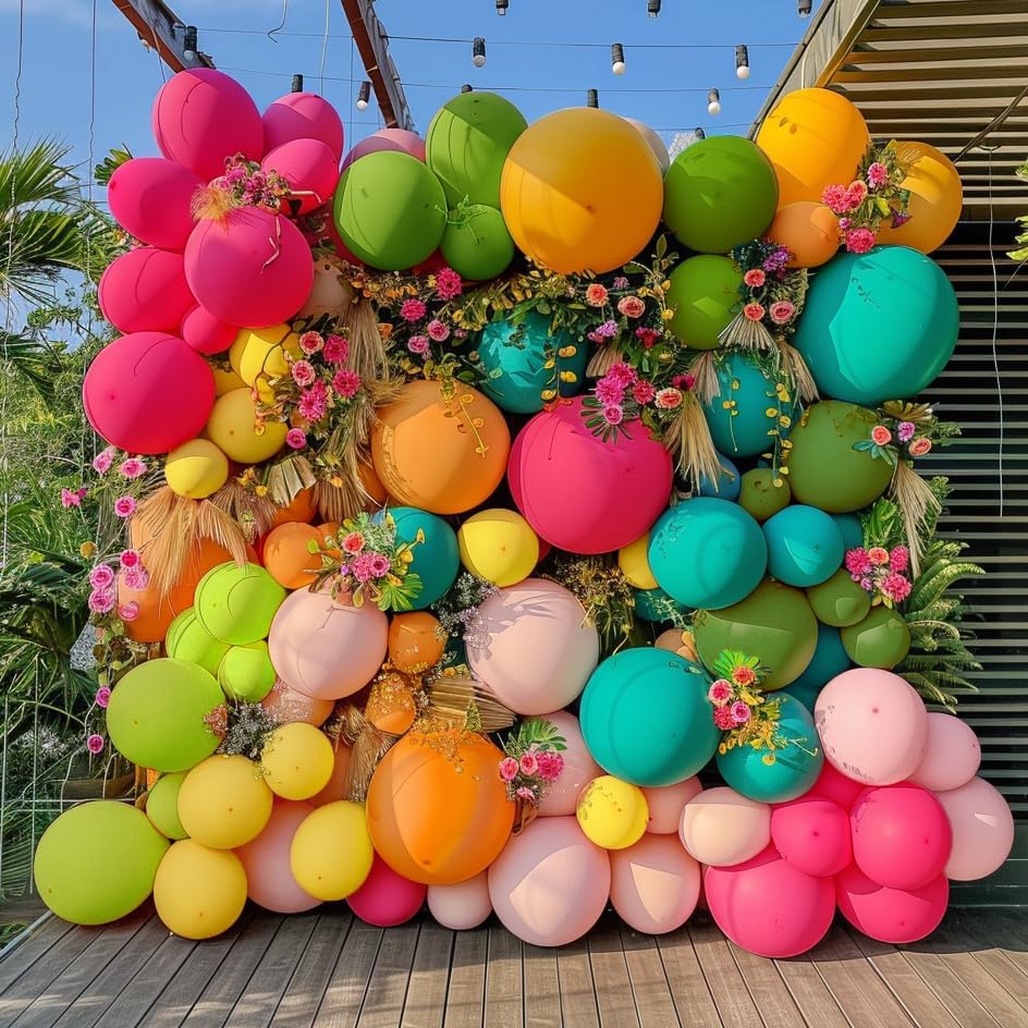 Captank pink balloons create bold color for birthdays and luaus.