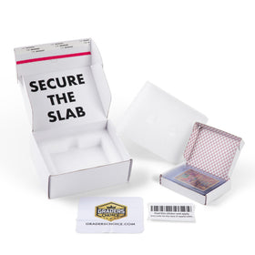 Card Delivery Excellence grading kit open box showing contents for secure submissions.