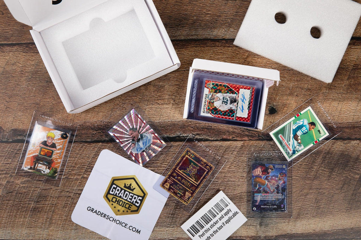 Card Delivery Excellence barcode sticker for precise grading submission labeling.