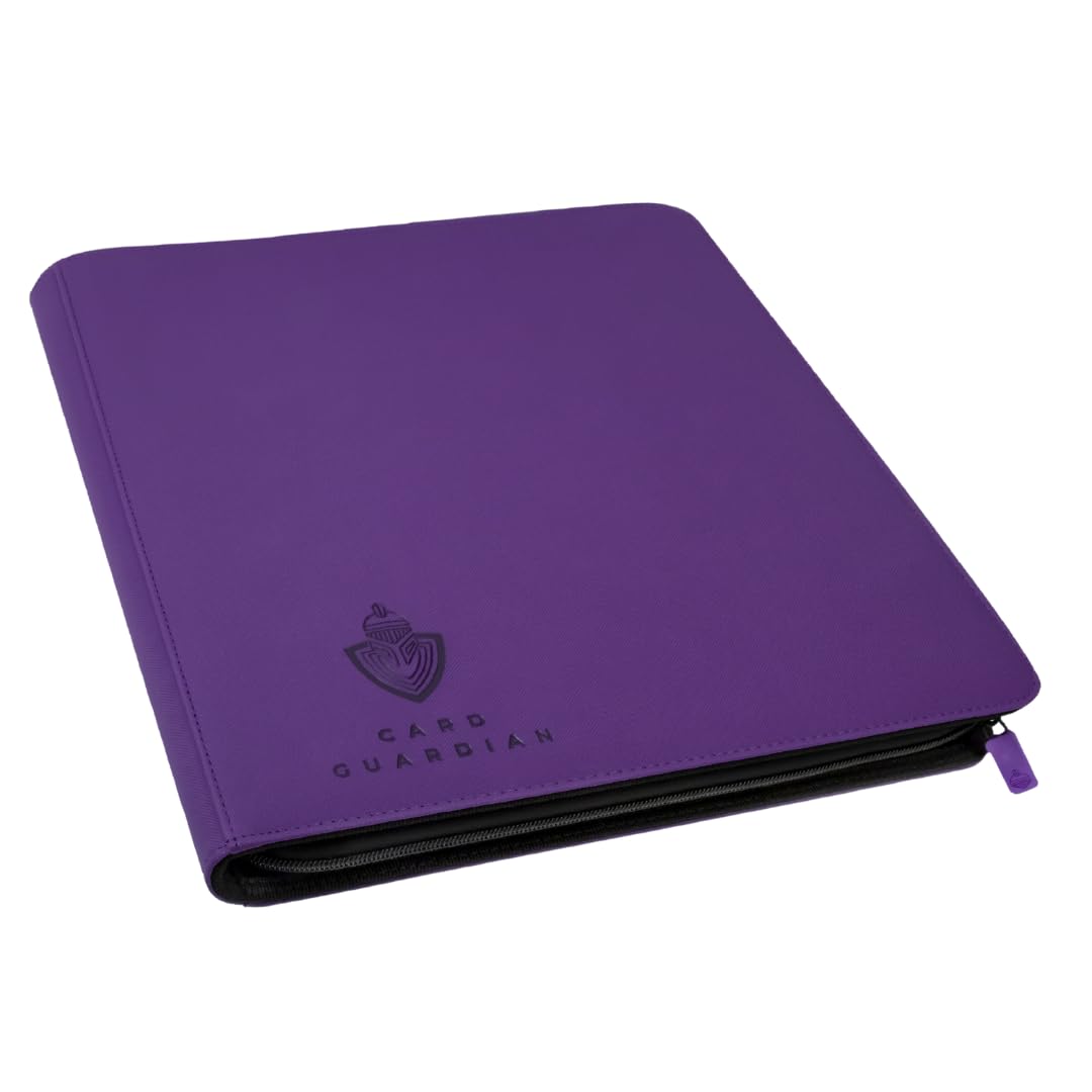 Card Guardian 12-pocket binder in purple for organized card storage.