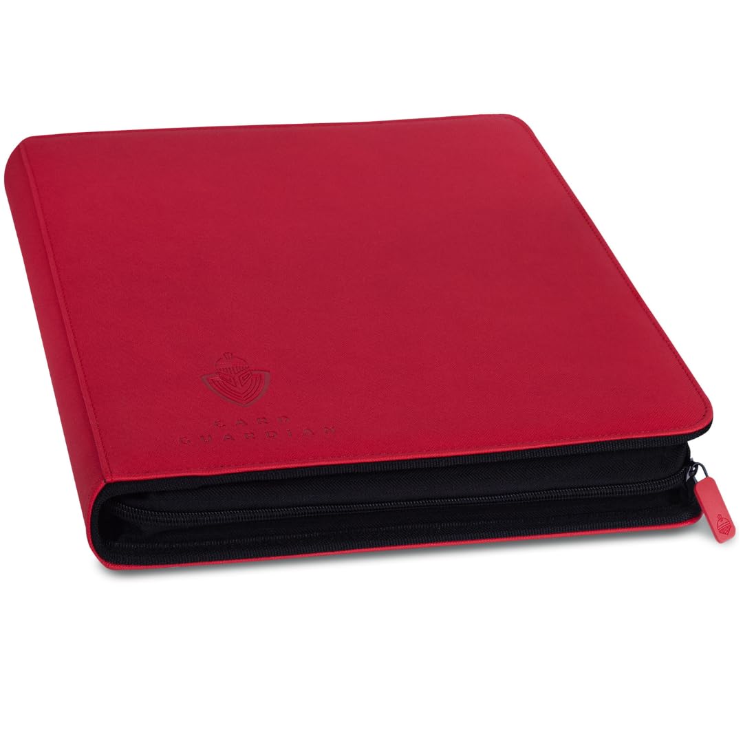 Card Guardian 12-pocket red binder front cover keeps cards organized and protected
