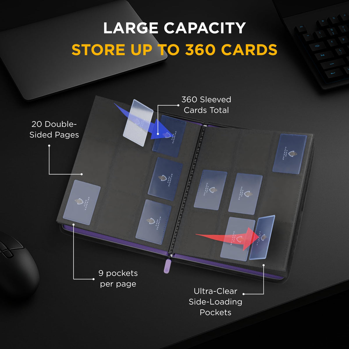 Card Guardian 9-pocket binder back cover highlights reinforced construction and protection.