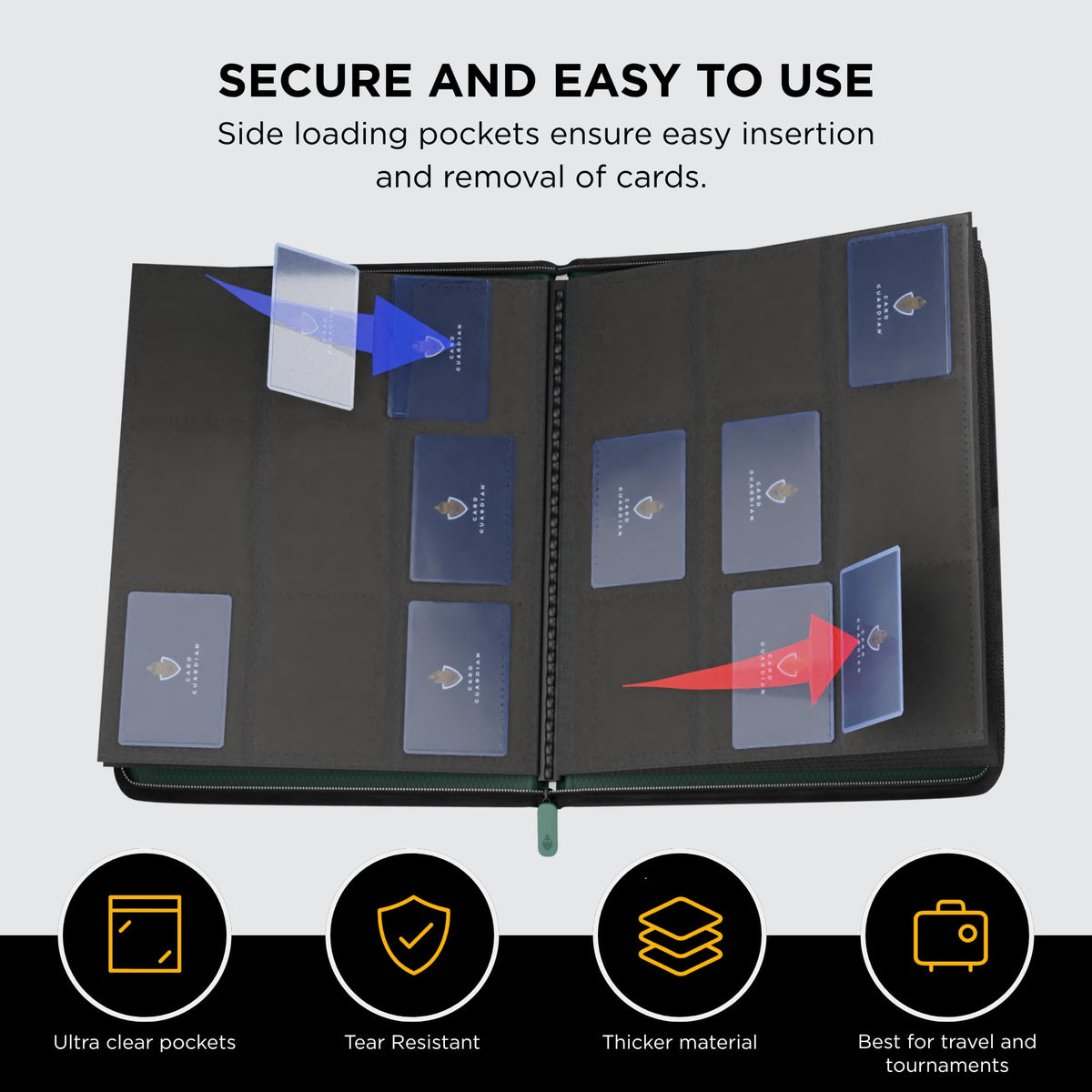 Card Guardian binder dimensions 13.8 by 9.64 inches fit standard sleeves