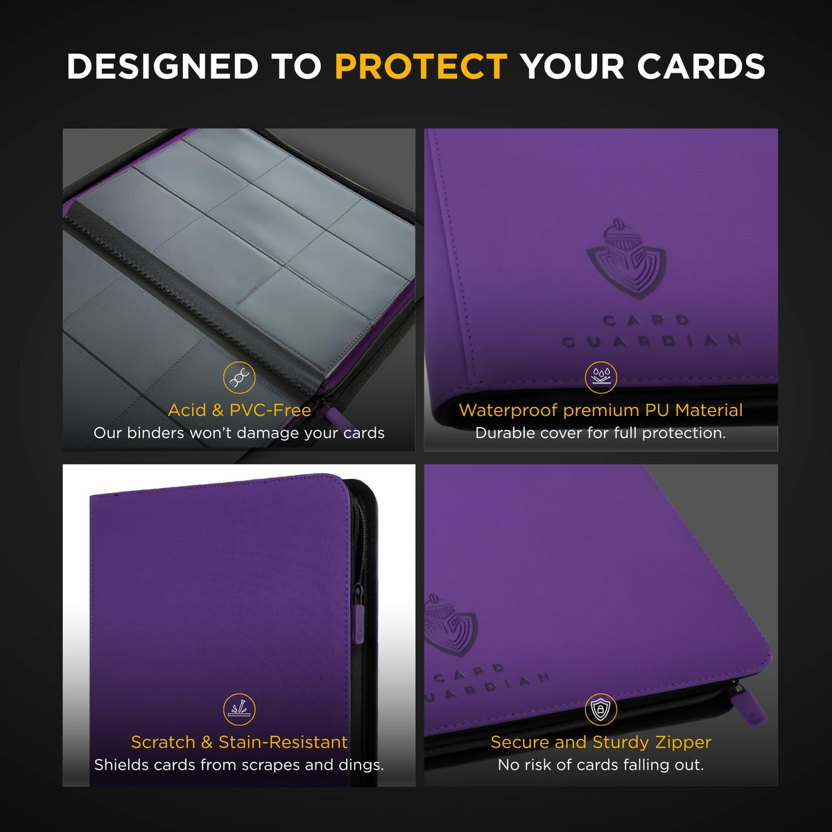 Card Guardian binder zipper closure secures contents during transport.