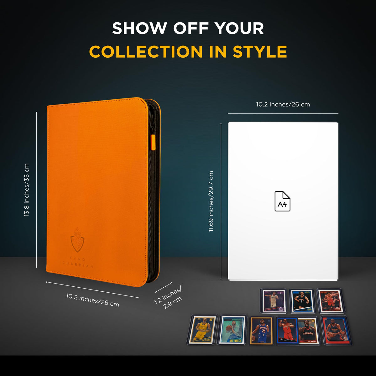 Card Guardian orange binder is compatible with MTG, Yu-Gi-Oh!, and Pokémon cards.