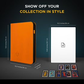 Card Guardian orange binder is compatible with MTG, Yu-Gi-Oh!, and Pokémon cards.