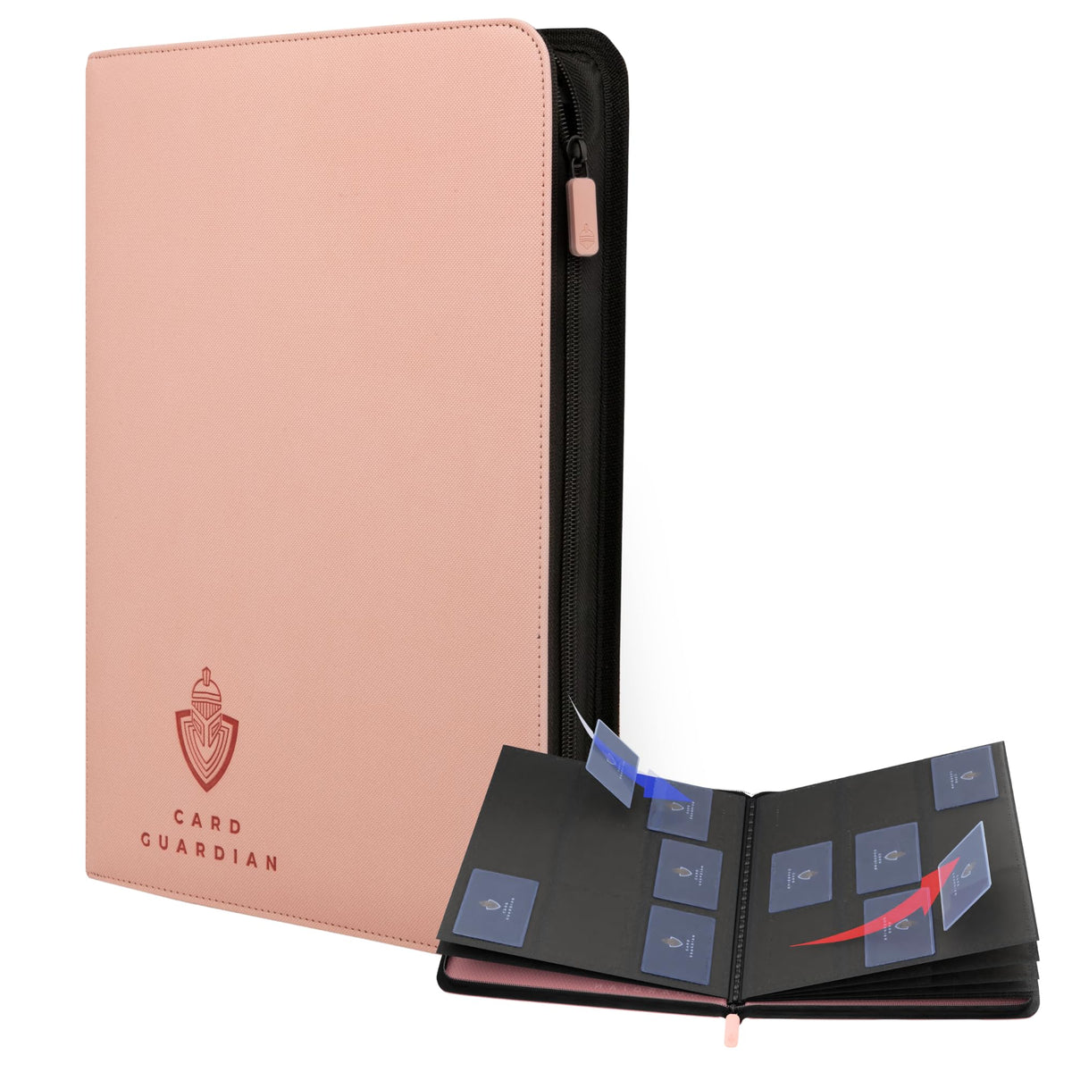 Card Guardian front cover pink binder protects and organizes your cards on the go.