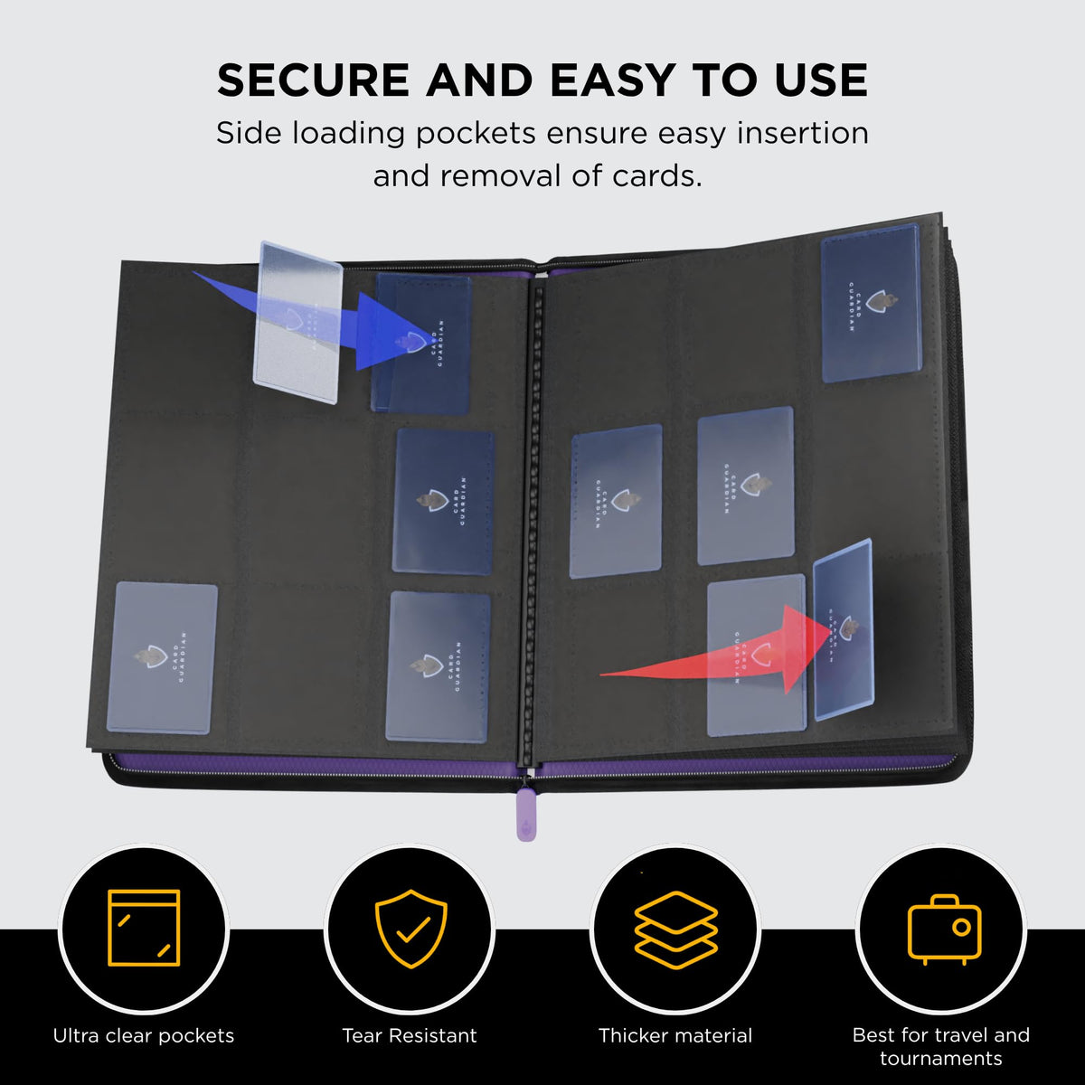 Card Guardian side-loading pockets allow easy access to cards.