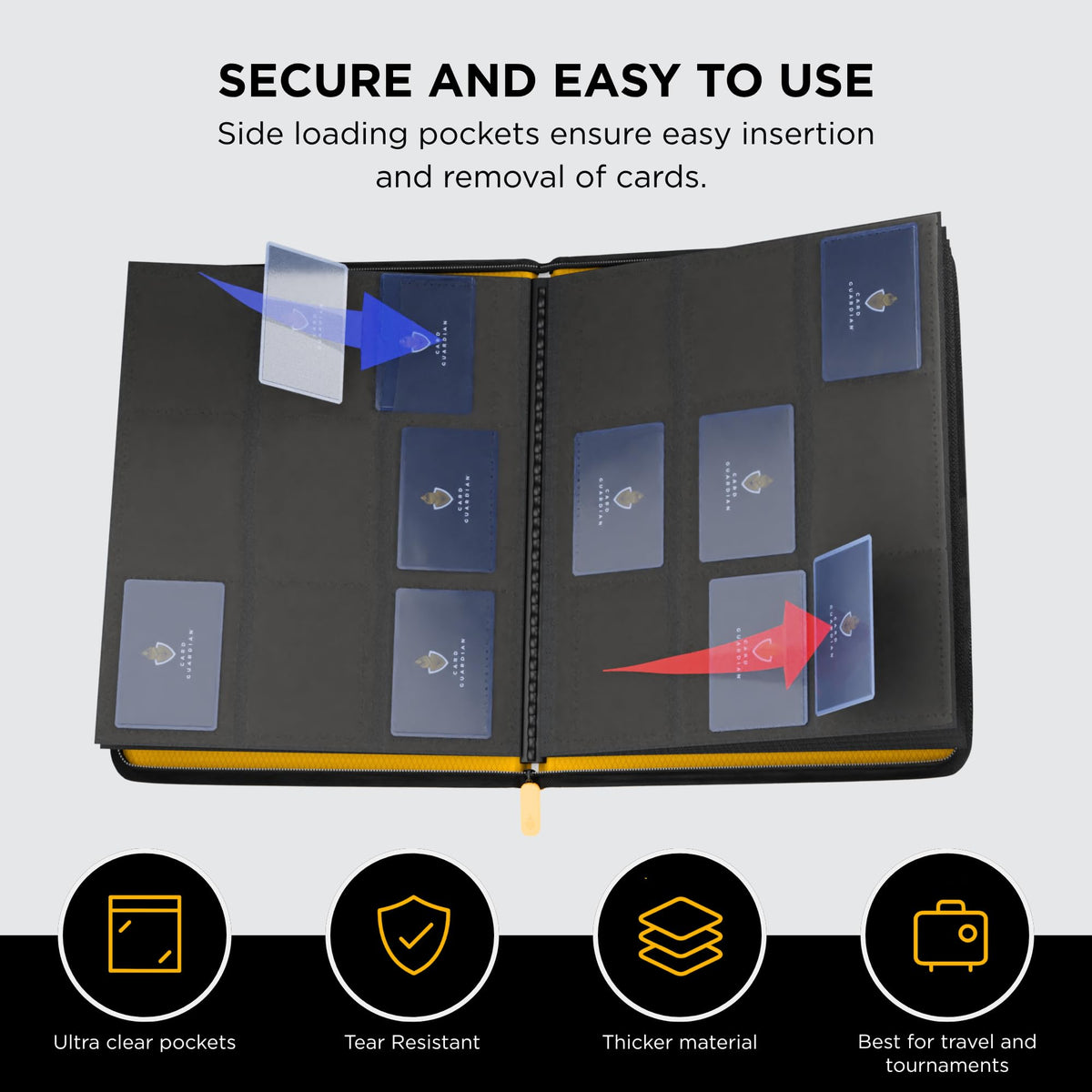 Card Guardian side-loading pockets allow quick viewing without removing cards.