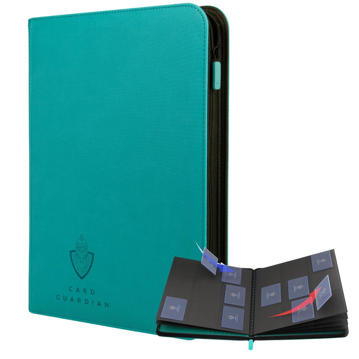 Card Guardian Teal 9-pocket binder front view with PVC-free cover.