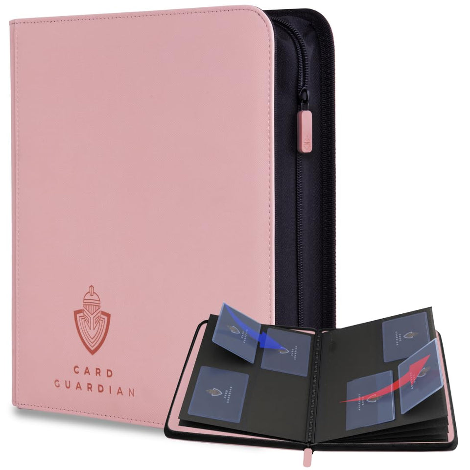 Card Guardian toploader binder front cover in pink, protecting your collection with a refined look