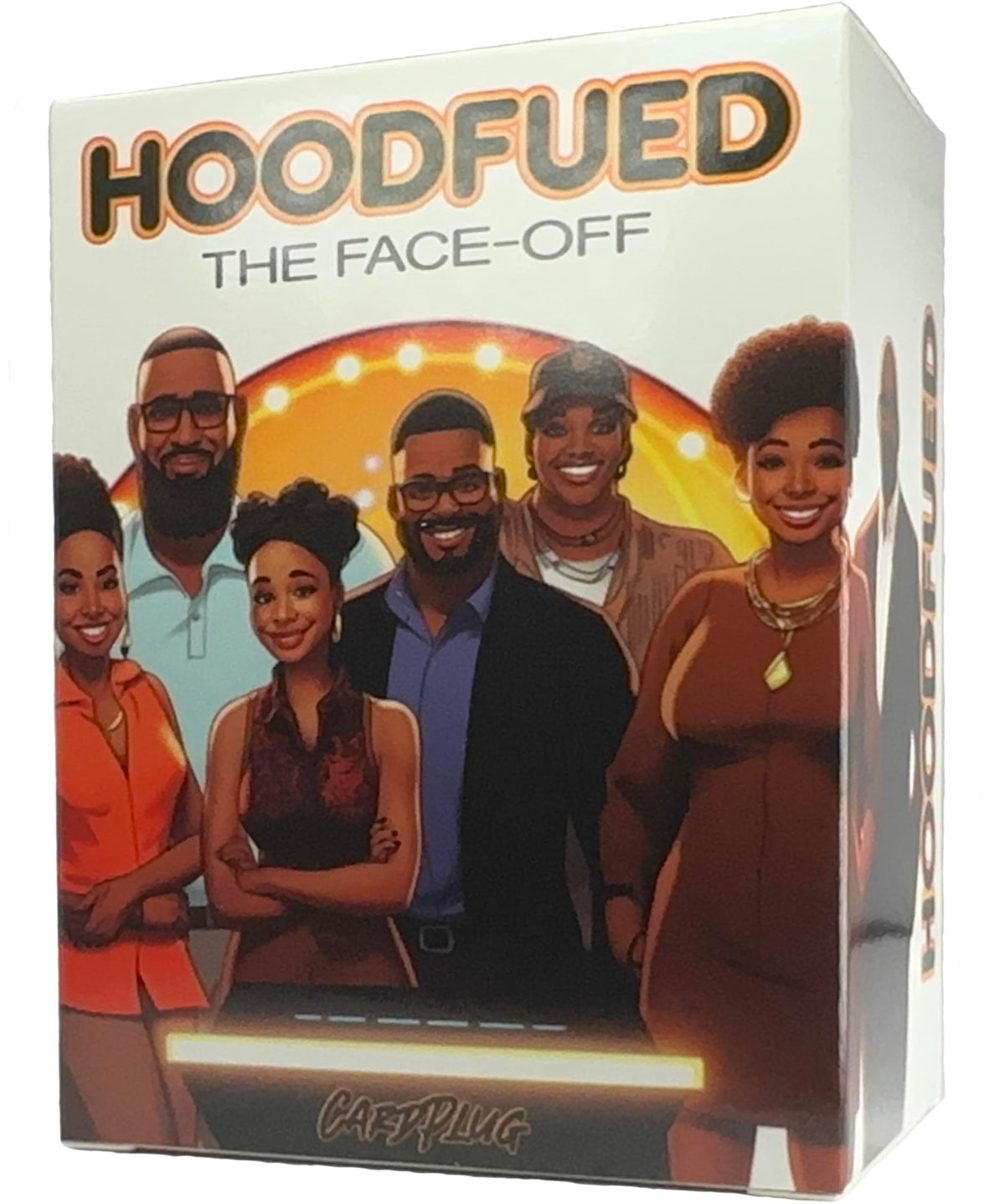 HoodFued game pack by Card Plug, compact box ready for travel and family game nights.