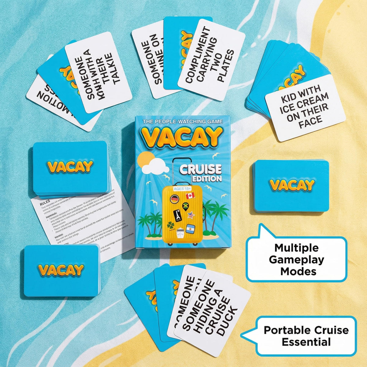 Card Plug Vacay group play on deck promotes shared laughs during sea days.