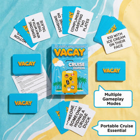 Card Plug Vacay group play on deck promotes shared laughs during sea days.