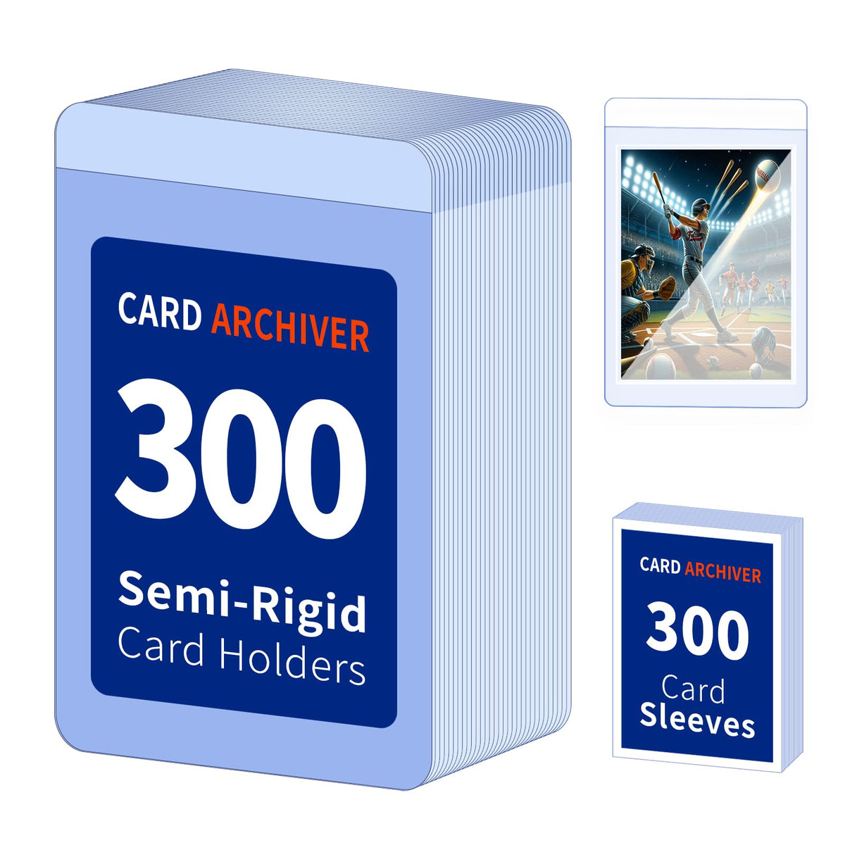 Cardarchiver 300ct semi-rigid holders protect graded cards in archival storage.