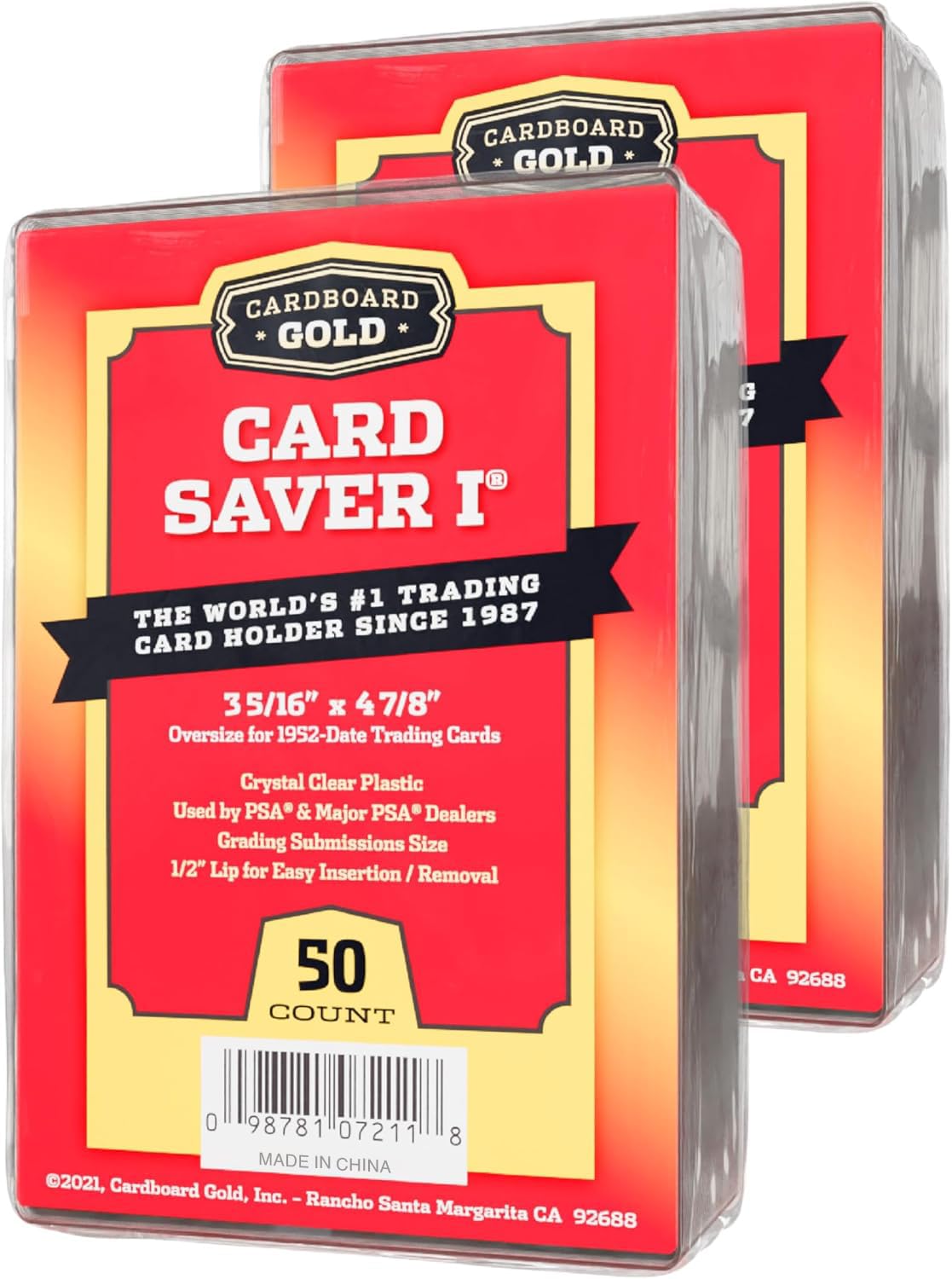 Cardboard Gold Card Saver 1 front view offers clear protection for cards.