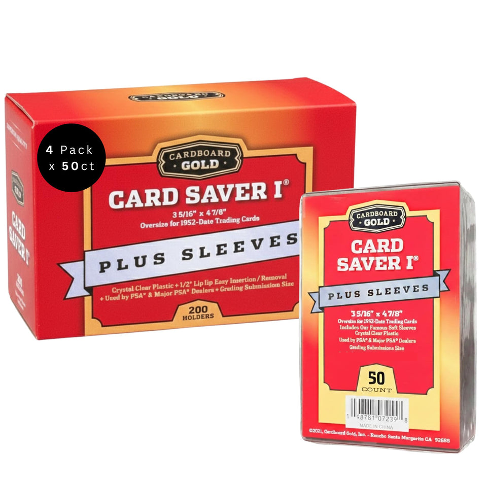 Cardboard Gold Card Saver 1 with sleeves protects trading cards during storage and transport