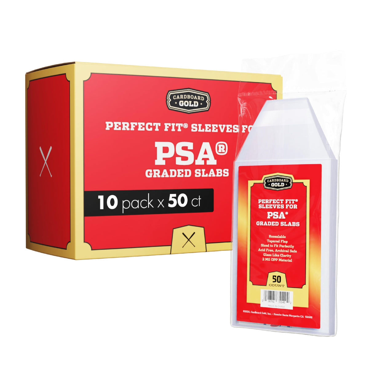 Cardboard Gold PSA sleeve with snug-fit around a graded slab for secure protection.