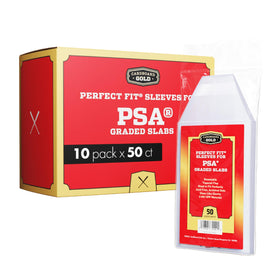 Cardboard Gold PSA sleeve with snug-fit around a graded slab for secure protection.
