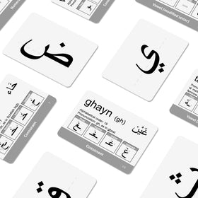 CARDDIA Arabic flashcards back information including names, transliteration, and pronunciation
