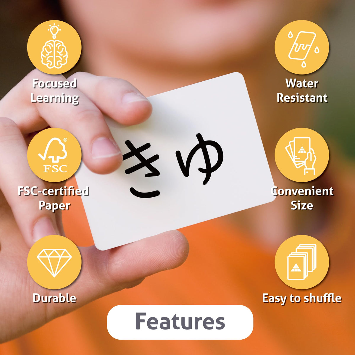 CARDDIA back shows romaji, stroke order, and example words for practice
