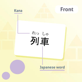 CARDDIA cards display words with Romaji and English meanings for context.