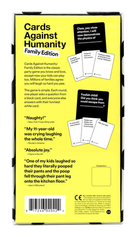 Cards Against Humanity Family Edition players assembly shows inclusive, lively group play
