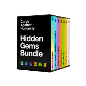 Cards Against Humanity Hidden Gems Bundle cover showing six packs for varied party gameplay and laughs.