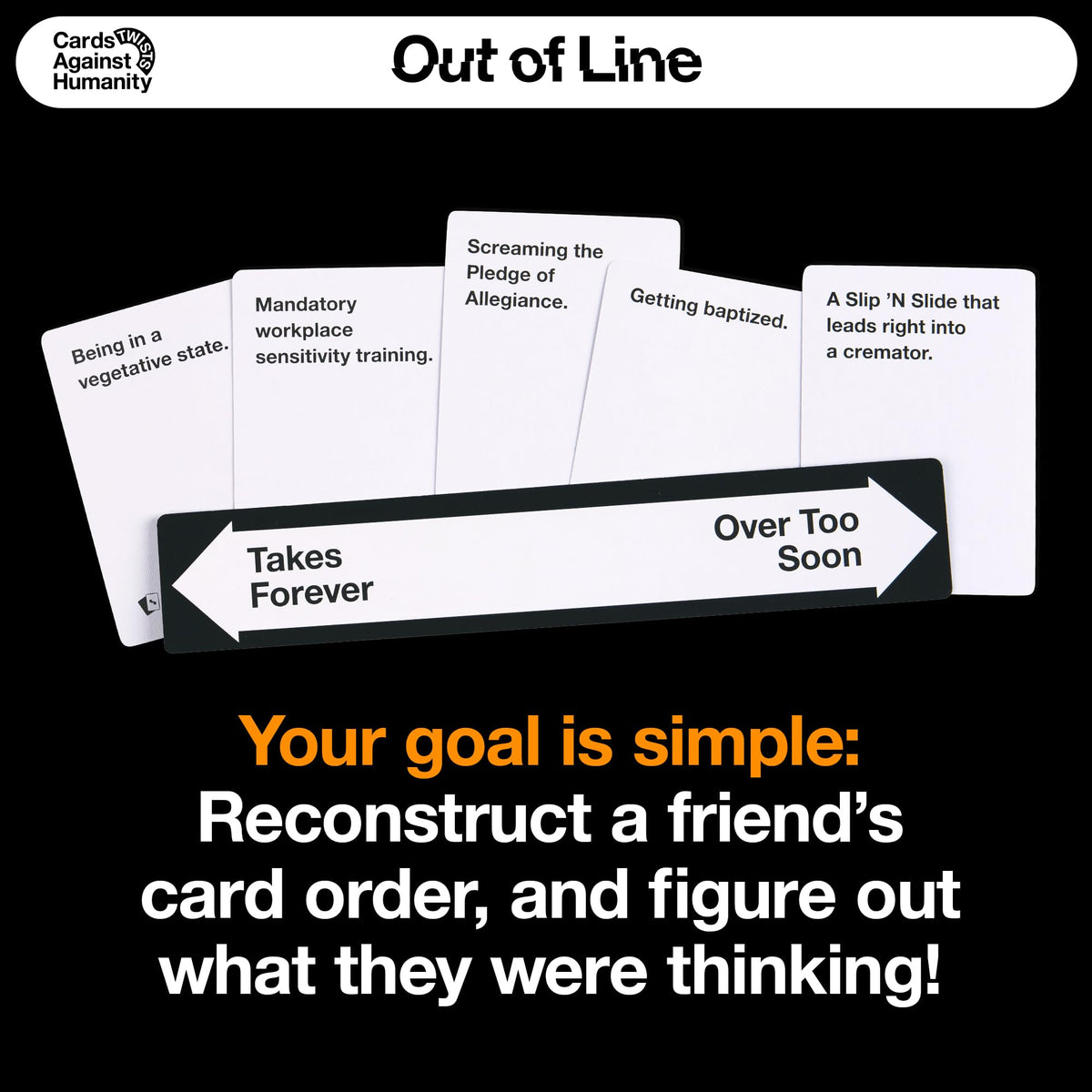 Cards Against Humanity Out of Line spectrum visual helps rank cards by mood and intensity.
