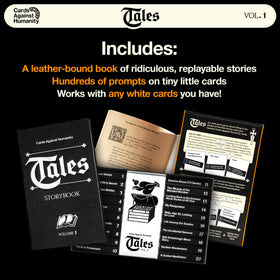 Cards Against Humanity Tales Vol. 1 interior pages showing replayable story prompts.