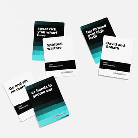 Cards Christians Like sand timer highlights time-bound rounds for lively plays.