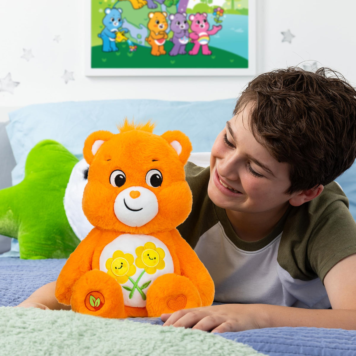 Care Bears Friend Bear orange plush ideal for bedtime cuddles.