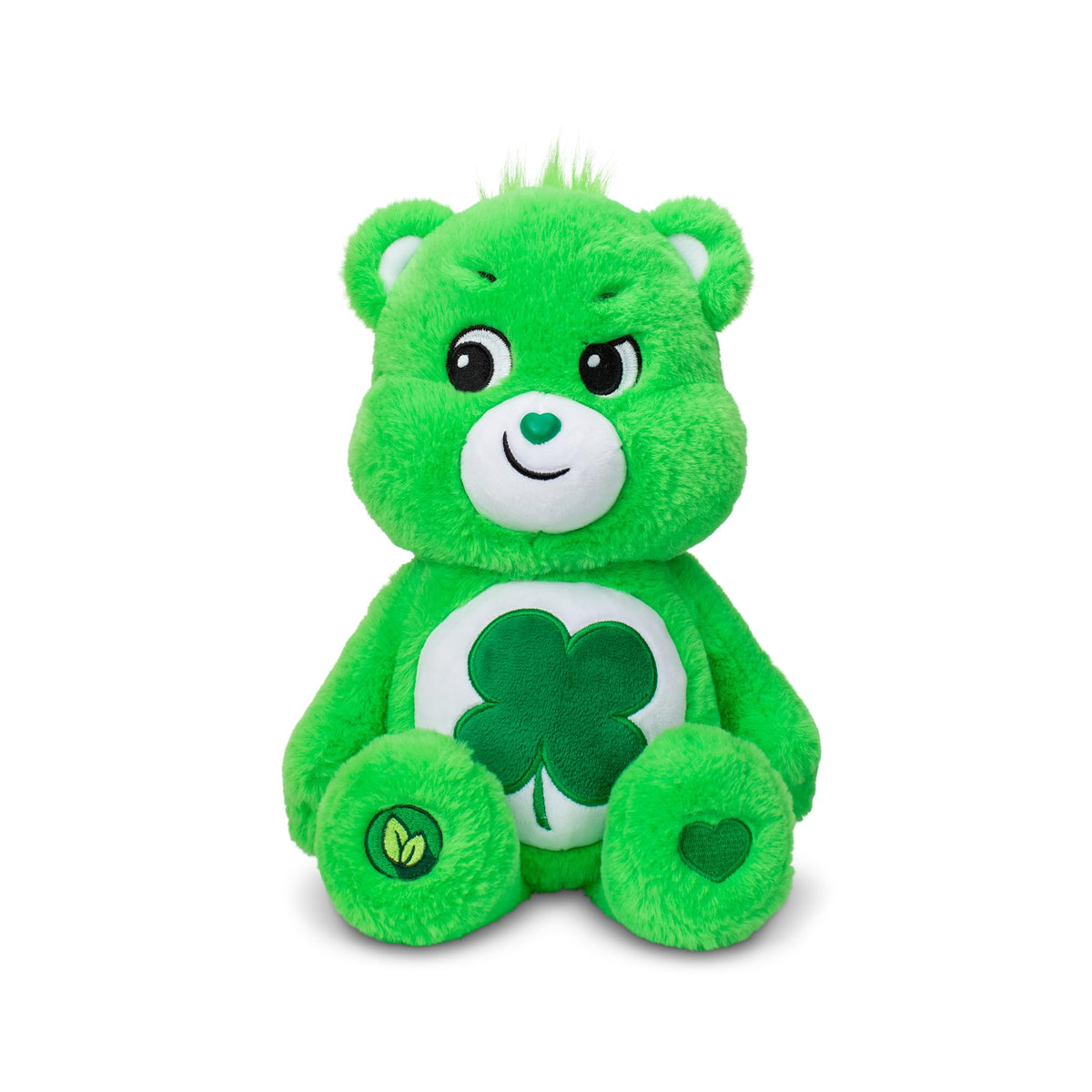 Care Bears Good Luck Bear 14-inch plush, ultra-soft for cozy hugs.