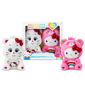 Care Bears Hello Kitty Loves Cheer Bear plush duo close-up of soft fabric for gentle hugs