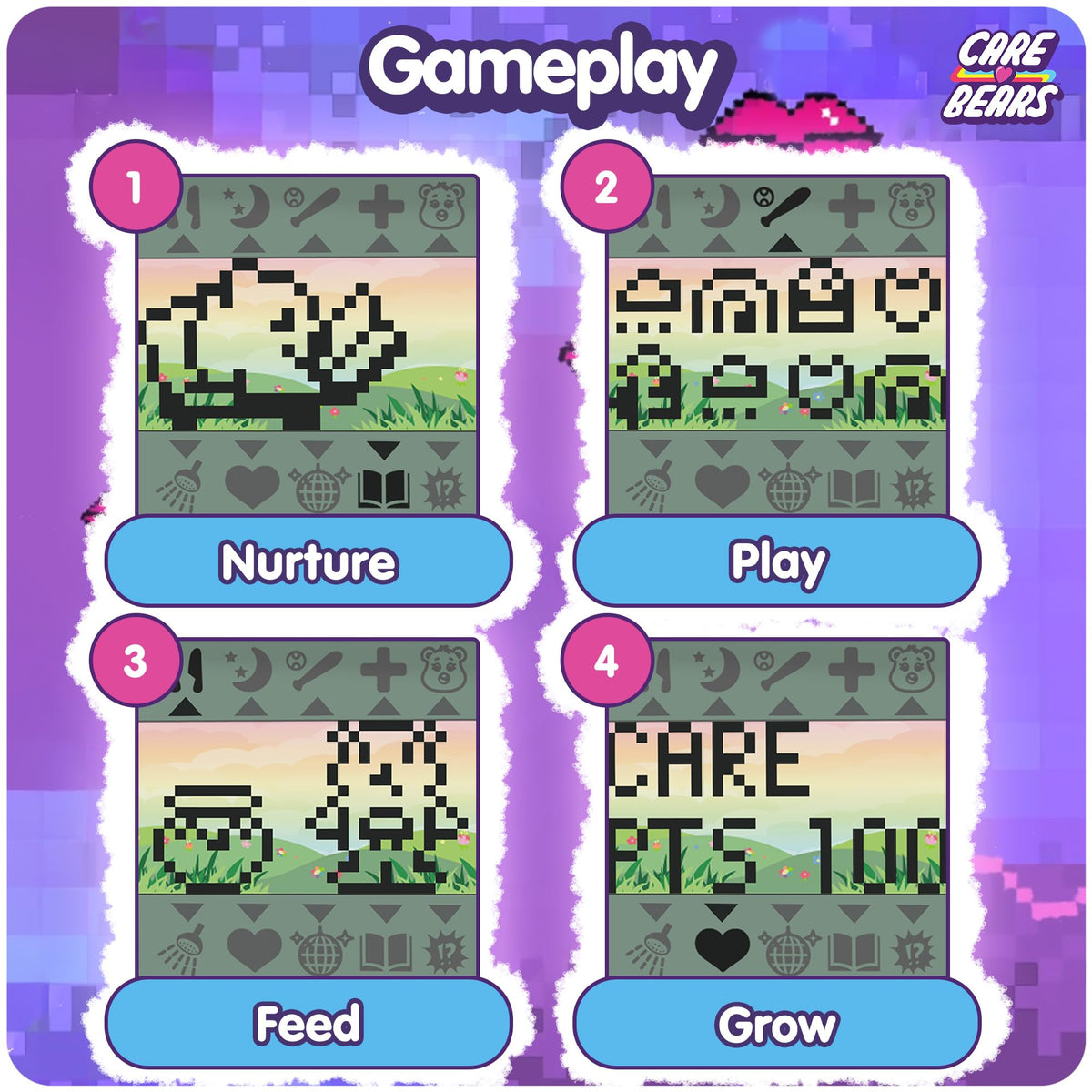 Care Bears Share Bear Nano Pet game play, mini-games encourage kindness and sharing.