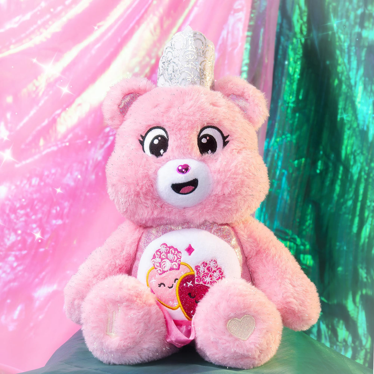 Shimmering silver fleck accents across both bears for added sparkle.
