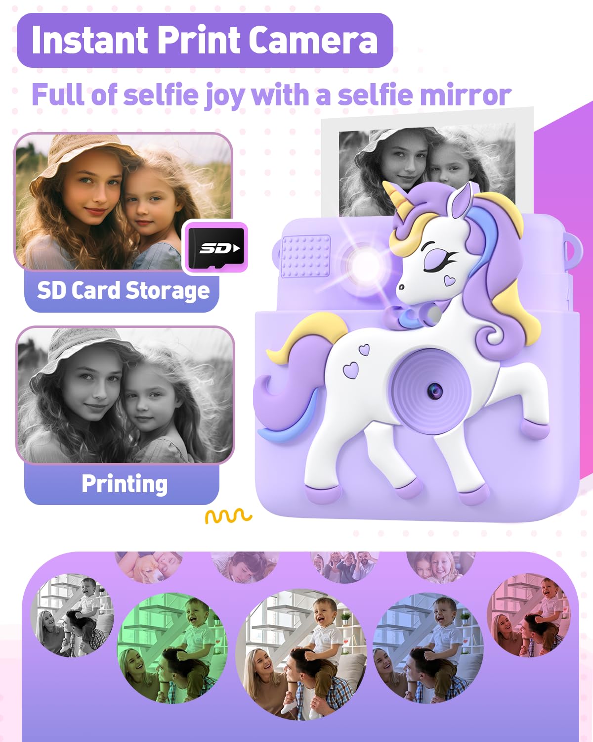 Careenoah kids camera lilac two-point-four-inch screen in use for easy viewing