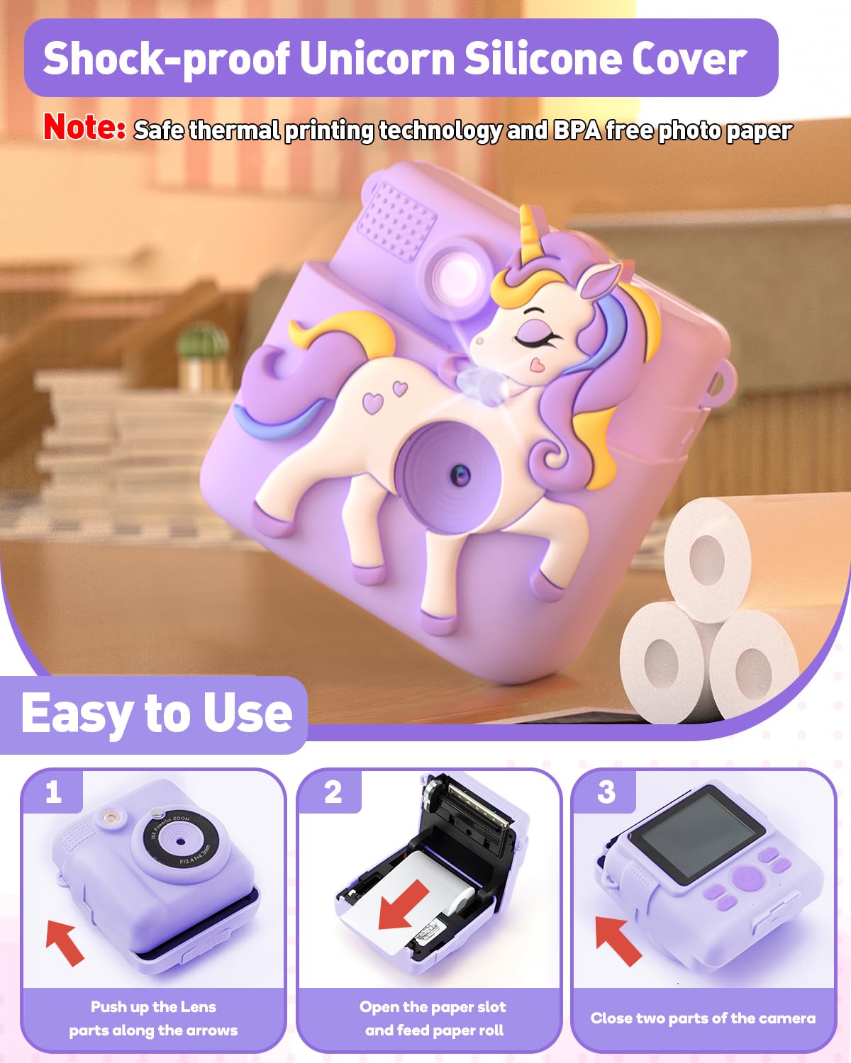Careenoah kids camera with neck strap, portable on the go