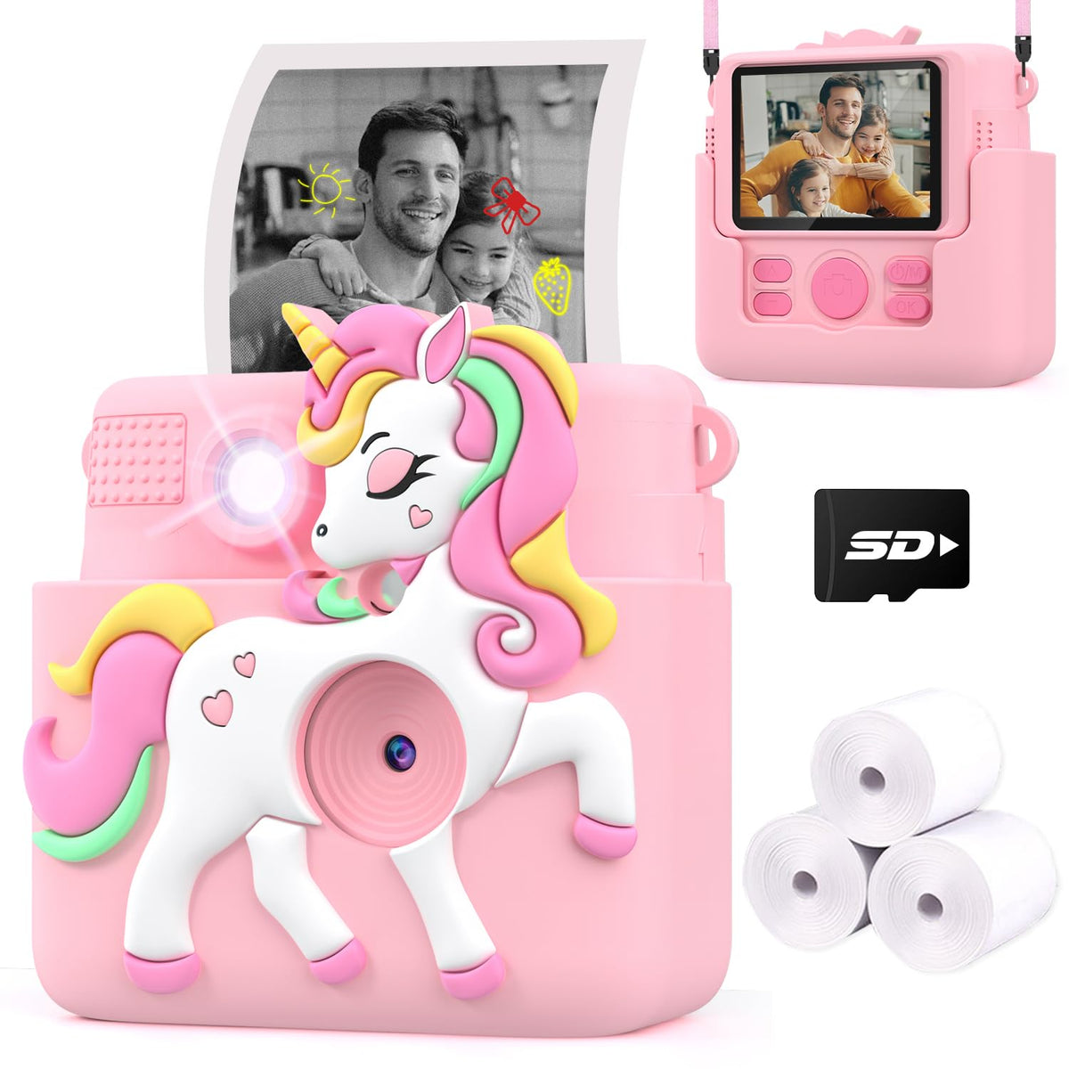 Careenoah kids camera front view with silicone cover offering easy grip for kids.