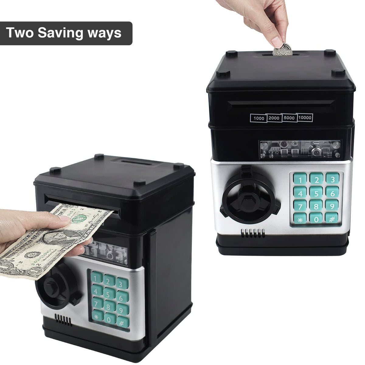 Cargooy piggy bank password lock close-up showing 4-digit code option.