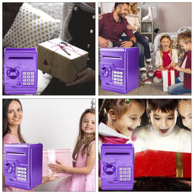 Cargooy Mini ATM Piggy Bank purple capacity emphasizes coin and note storage