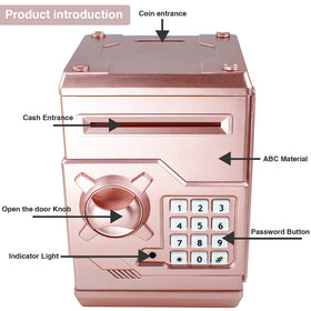 Cargooy Mini ATM Piggy Bank rose gold coins loaded emphasizes capacity for coins, encouraging daily saving