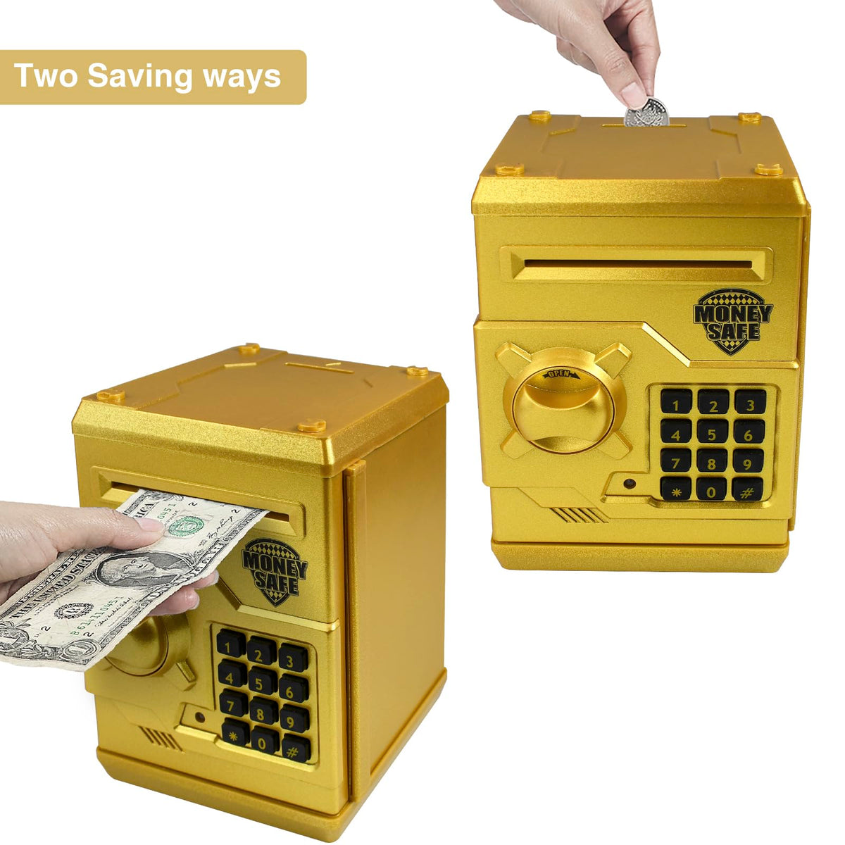 Cargooy Mini ATM Piggy Bank side view showing the sleek design and portability.