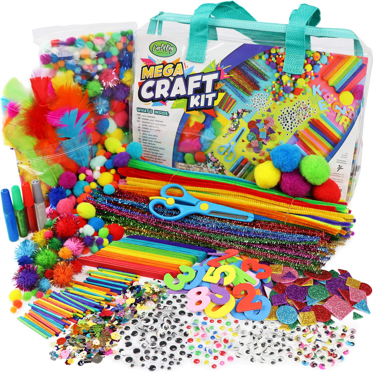 Carl & Kay Mega Arts Kit open in bag for family crafting sessions