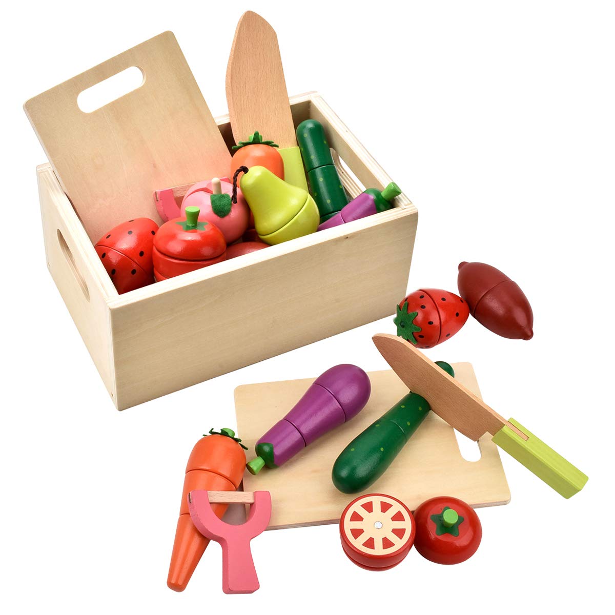 CARLORBO peach slice play food for imaginative cooking and fine motor practice.