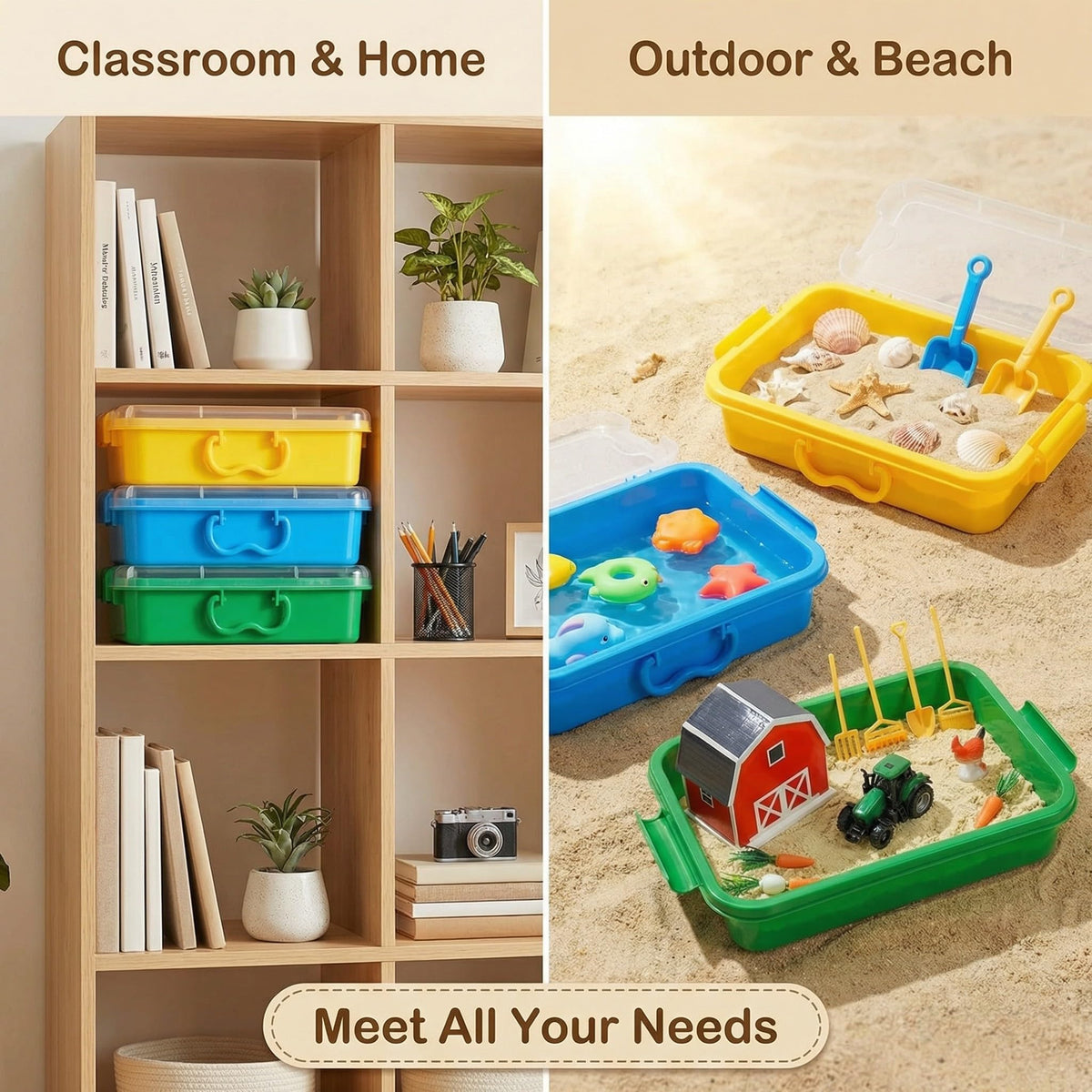 Carolart bins stacked with buckles demonstrate stable, space-saving storage.